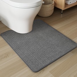 PADOOR Braided Toilet Rugs U Shaped, Non Slip Toilet Mats for Bathroom Floor Machine Washable Super Absorbent Contour Bath Rugs for Toilet Mat Quick Dry U Shaped Toilet Rug, 20''x24'' Grey