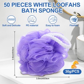 50 Pack Bath Shower Loofah Sponge Mesh Pouf Shower Ball Body Scrubber Exfoliating Bath Sponge for Women and Men