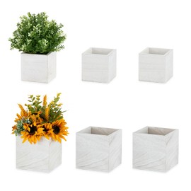 NUPTIO Wooden Box for Centerpiece Wedding: 6 Pcs Rustic Square Planter Box FarmhouseTable Decor - 4×4" & 5×5" Whitewashed Small Wood Vases Flower Pots for Windowsill Home Garden