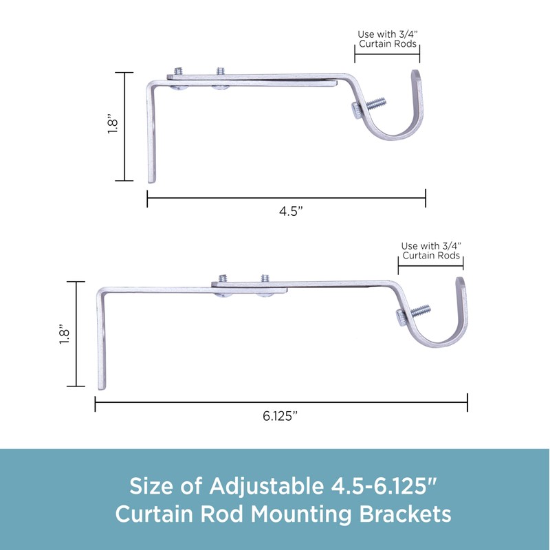Kenney KN85293 Adjustable Curtain Rod Brackets, Satin Nickel (2-Pack)