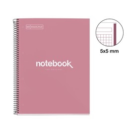 Miquelrius - Notebook A4 notebook, 1 coloured strip, 80 sheets with grid 5 x 5 mm, paper 90 g/m² micro-perforated with 4 holes for 4 rings, cover made of cardboard, colour pink dust