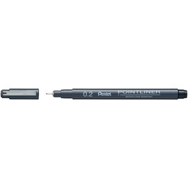 Pentel Pointliner S20P-2A, fineliner, black, waterproof and lightfast, 0.2 mm, pack of 1