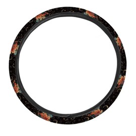 Guevoxuh Steering Wheel Cover Vintage Horse Hibiscus Flower Pattern Full Surround Auto Steering Wheel Protector with a Diameter of 15" Steering Wheels Accessories for Car SUV Van Truck