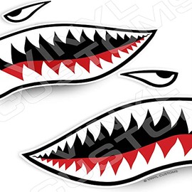 Flying Tigers Decals Shark Teeth Stickers (12" inches - 1 Pair)