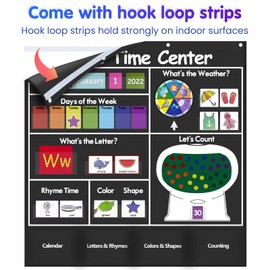Auchq Circle Time Learning Center Pocket Chart, Heavy-Duty Kids Calendar for Classroom, Educational Pocket Chart Learning Calendar Weather Letter Counting Rhyme Color Shape(Black)