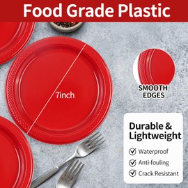 LDFDRT Red Plastic Plates 100 pcs Party Dessert Dinner Plates Disposable Heavy Duty for Party,Wedding, Valentines (7inch)