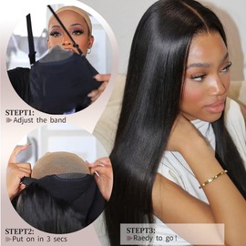 Wear and Go Glueless Wigs Human Hair Pre Plucked Pre Cut 6x4 Straight Lace Front Wigs Human Hair Wigs for Women No Glue Hd Lace Front Closure Ready to Wear Wigs 180% Density 28 Inch Natural Black