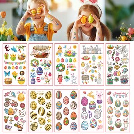 10 Sheets Easter Temporary Tattoos for Kids,200+ PCS Kids Tattoos Waterproof Fake Tattoos Easter Eggs Chicken Rabbit Face Tattoo Stickers for Kids Party Bag Fillers Kids' Tattoo Easter Party Favours