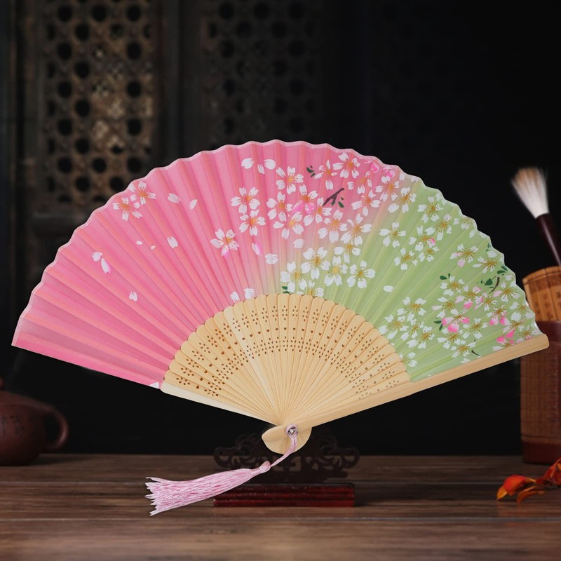 Boshiho Japanese-Style Folding Fan, Stylish, Pure Silk, Dance, Floral Pattern,
