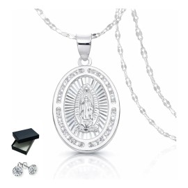 Varouro - Dije Medalla Virgen De Guadalupe Plata Ley 925 Cadena Color Plateado 45cm Grano De Cafe