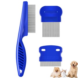 BRILLIRARE 3 Pack Flea Comb with High Strength Teeth, Durable Stainless Steel Lice Combs, Pet Tear Stain Remover, Metal Dog Cat Grooming Set, Professional Dematting Tool for Small Medium Large Pets