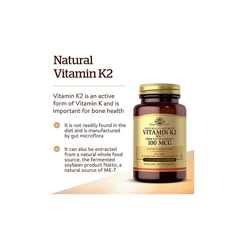 Solgar Natural Vitamin K2 (MK-7) 100 µg Vegetable Capsules -