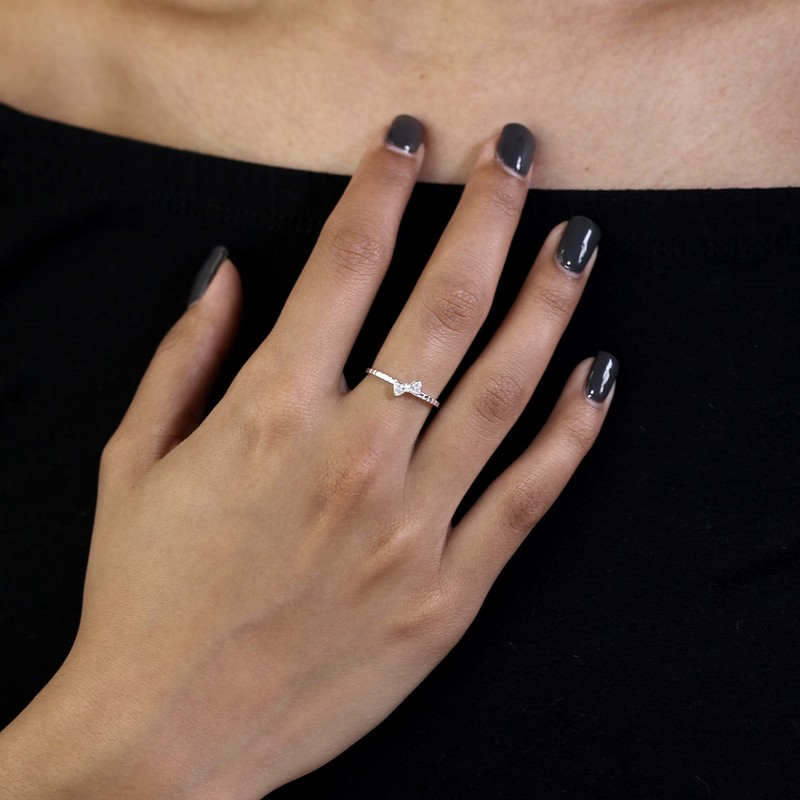 Sterling Silver 1mm Ring with CZ Crystal Bow - UK