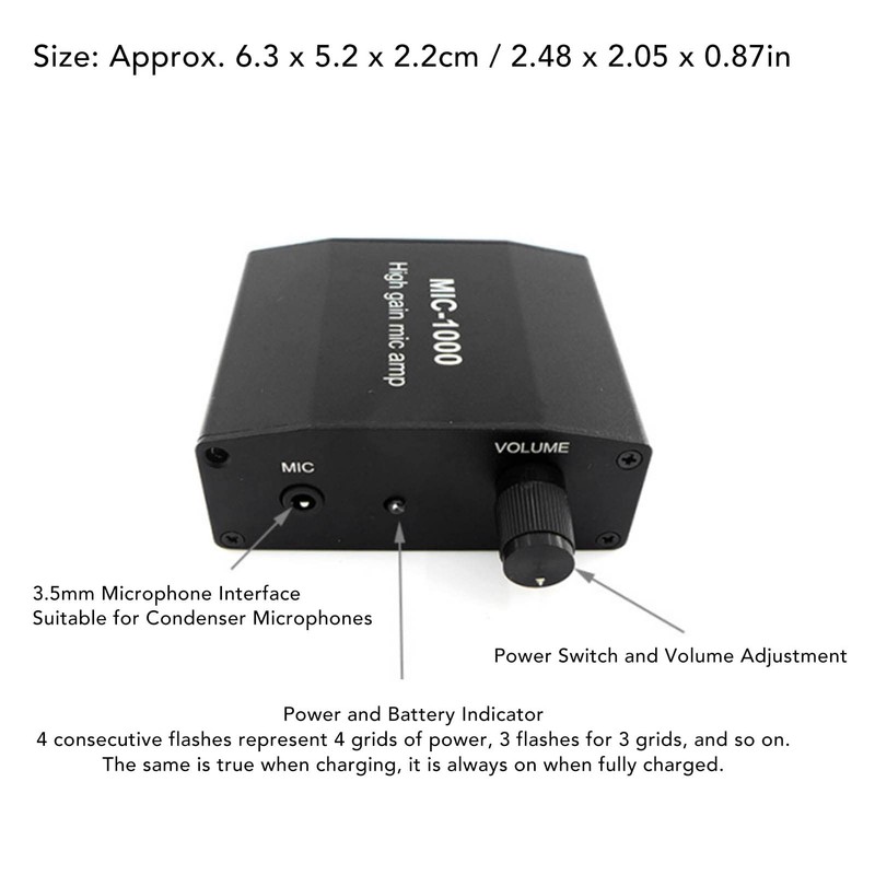 Microphone Amplifier MIC-1000 Small Microphone Preamp Microphone Preamp for Podcasting