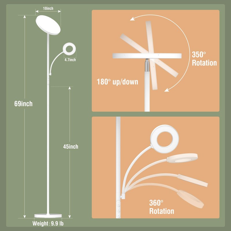 marctronic White Floor Lamp, 42W 4000LM Super Bright LED Room