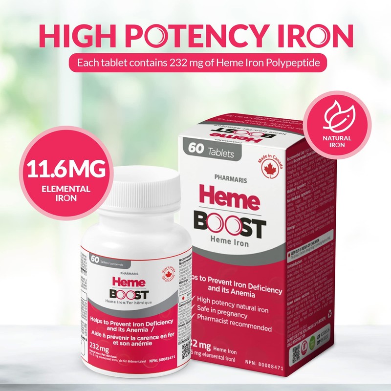 Hemeboost 11.6mg (232mg Heme Iron Pills), High Potency Iron Supplement