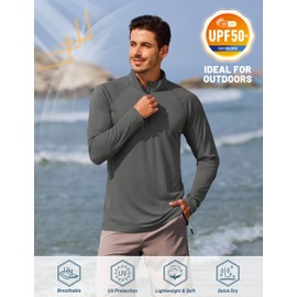 TACVASEN Mens Pullover Athletic T- Shirts Rash Guard for Men Long Sleeve Sun Proction Quarter Zip Quick Dry Fit Workout Shirts Dark Grey M