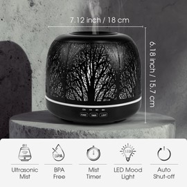 500ml Essential Oil Diffuser, ARVIDSSON Metal Diffusers for Essential Oils, Aromatherapy Diffuser for Large Room, Color Mood Light & Mist Timer Setting, Gift for Women - Black Tree