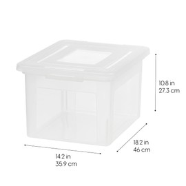 IRIS USA File Box, Plastic File Organizer with Lids for Letter/Legal File, Portable Document Box For Moving, Storage Bin with Durable and Secure Lid, Stackable Nestable BPA-Free, Clear 35 Qt. 4 Pack