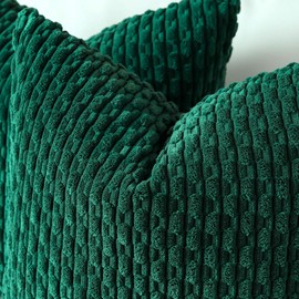 Sungeek Set of 2 Dark Green Soft Corduroy Decorative Cushion Covers Boho Striped Throw Pillow Covers for Sofa Couch Living Room Patio Farmhouse Home Decor Pillowcases 60x60cm