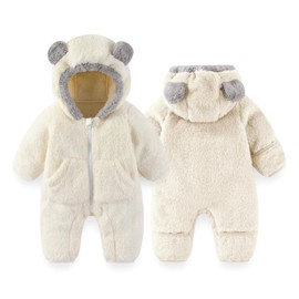 AiWMGL Newborn Baby Bear Outfit Suit With Fold-Over Mittens and Footies 0-3 Months Girls Boys Winter Fleece Clothes Suit Hooded Jumpsuit Romper Snowsuit