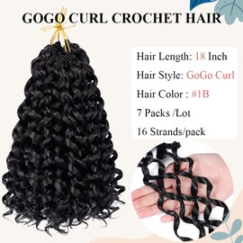 Curly Crochet Hair 18 Inch GoGo Curl Crochet Hair for Women Short Beach Curl Water Wave Crochet Braids for Women 7 Packs Curly Braiding Hair for Boho Braids (18 Inch, 1B)