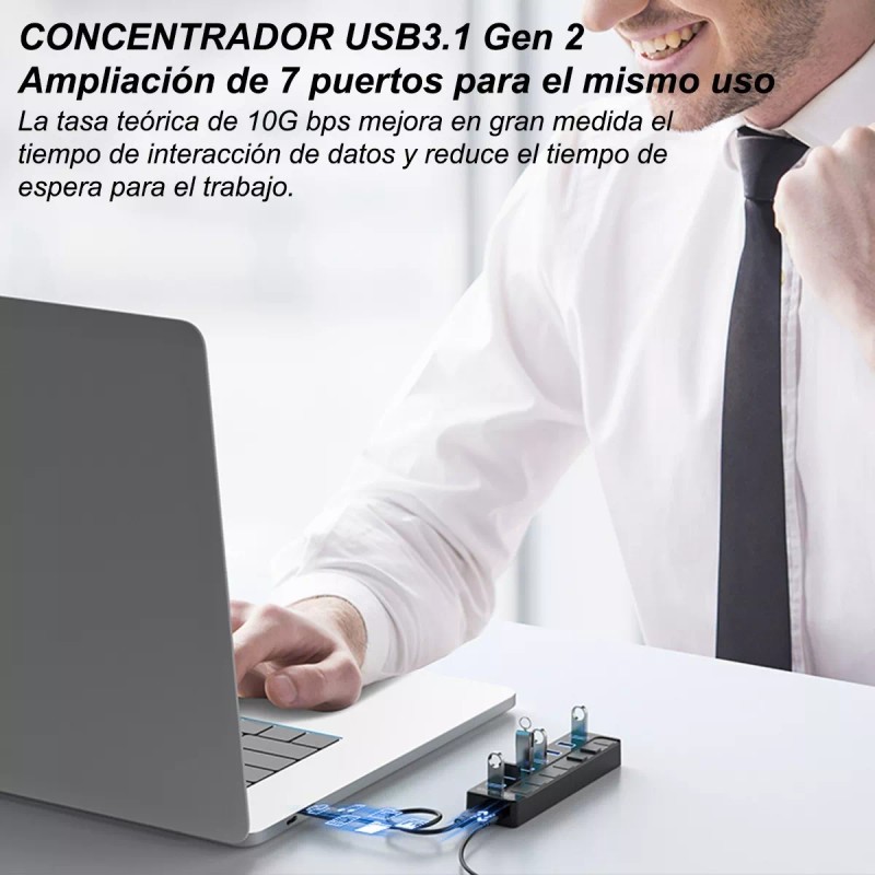 GOMITA Hub 7 Puertos Usb 3.0 Alta Velocidad Pc Laptop