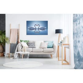 Panther Print, Canvas Wall Art, Framed Pictures for Bedroom, Blue Living Room Accessories, Two Swans Make Up a Heart Reflected on Water, Prints for Special Occasions (61x41cm)