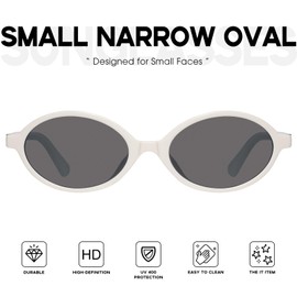mosanana Trendy Oval Sunglasses for Women 2025 Small 90s Retro Vintage Cute Fashion Cool Thin Skinny Narrow Tiny White Frame Grey Lens MS52477