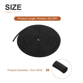 DTGN 7mm x 8meters(DxL) Foam Rubber Weather Seal Strip - 1Pack - Good for DIY Furniture - Round EPDM Foam Rubber Weather Stripping - Black