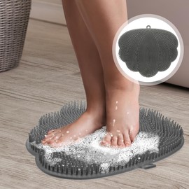 Baluue Estropajo de espalda con ventosas 30x25,5 cm TPE gris, exfolia y masajea sin manos para ducha y pies
