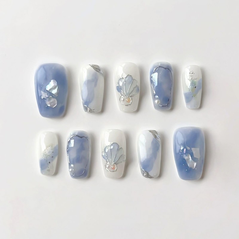 LemiVibe · "Sea Style" Nail Tip, Long, Blue, Light Blue,