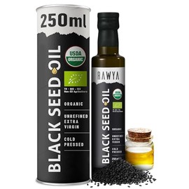RAWYA Aceite de Comino Negro - Prensado En Frío - Comino Negro Turco - Nigella Sativa Premium Con Timoquinona - Kalonji - Sin Omg Ni Gluten - Suplementos Nutricionales - Sabor Extra Fuerte - 237 Ml