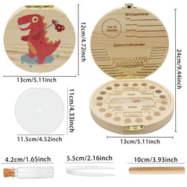 Wooden Tooth Box, Milk Tooth Box, Milk Teeth Box Boys Girls, Tooth Box, Tooth Storage Teeth Children, Storage Box for Children Teeth, Tooth Fairy Gifts for Girls & Boys (Dinosaur)