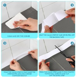 Maitys White Caulk Tape Waterproof Self Adhesive 12 Roll White Caulking Sealant Strips Bathroom Shower Tapes for Toilet Kitchen Countertop Corners Surfaces Sink Bathtub Floor Wall Edge (1.5" x 10.5ft)