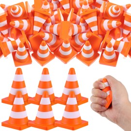 Libima 2.36'' Traffic Cone Stress Balls Bulk Construction Party Favor Construction Cone Toy Squeeze Cones Funny Stress Relief Toy Gift for Kids Teens Adult Improving Strength Release Pressure(60 Pcs)