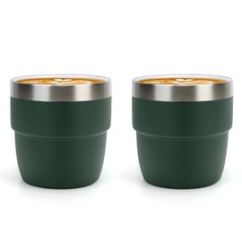 Zenbo 4 oz Espresso/Coffee Cups, Ceramic-Lined Double Wall Vacuum Insulated 18/8 Stainless Steel, Stackable & Dishwasher Safe, Space-Saving, Compatible with Most Espresso & Coffee Makers, 2 Pack