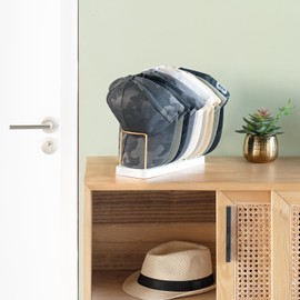 Mkono Hat Organizer for Baseball Caps, Hat Holder for 10 Baseball Caps, Tabletop Hat Rack Stand Hat Storage Display Baseball Cap Organizer for Desk Closet Shelf Dresser, White