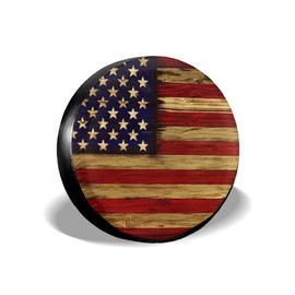 Tire Cover American Flag Reclaimed Wood Potable Polyester Universal Spare Wheel Tire Cover Wheel Covers for Trailer RV SUV Truck Camper Travel Trailer Accessories 15 Inch