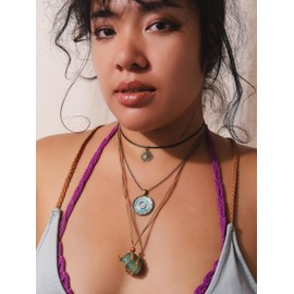 Hanary Bohemian Retro Style Multi Layer Necklace, Green Crystal Sun and Floral Pendant, Ethnic Jewelry for Women