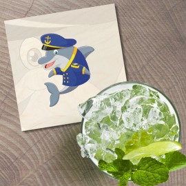 Unbranded Funny Dolphin Sailor Animal 4'' X 4'' Square Wooden Coaster