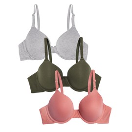 Fruit of The Loom Womens T-Shirt Bra, Desert Dusk/Grey Heather/Olive, 38DDD US