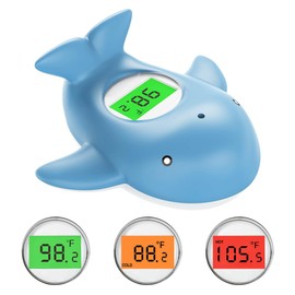 Baby Bath Thermometer, Instant Read Water Thermometer Safety with 3 Color Backlit and Temperature Warning, Room Thermometer Floating Toy for Infant, Toddler, Bathtub, Swimming Pool (Light Blue)
