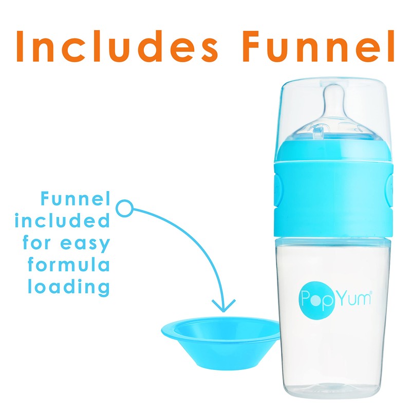 PopYum 9 oz Blue Anti-Colic Formula Making/Mixing/Dispenser Baby Bottles, 3-Pack