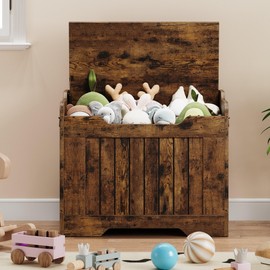 IDEALHOUSE 24.8" Storage Chest, Toy Chest for Boys Girls, Kids Wood Toy Box, Storage Bench with Safety Hinge,Storage Trunk for Entryway, Living Room, Bedroom, Playroom, Rustic Brown