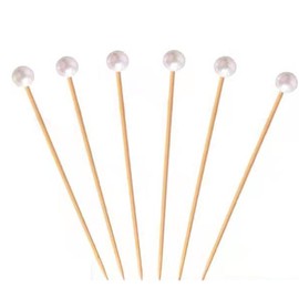 Cocktail Picks 100 Counts Handmade Sticks 4.7 Inch Long Fancy Wooden Toothpicks Cocktail Sticks Party Supplies - White Pearl