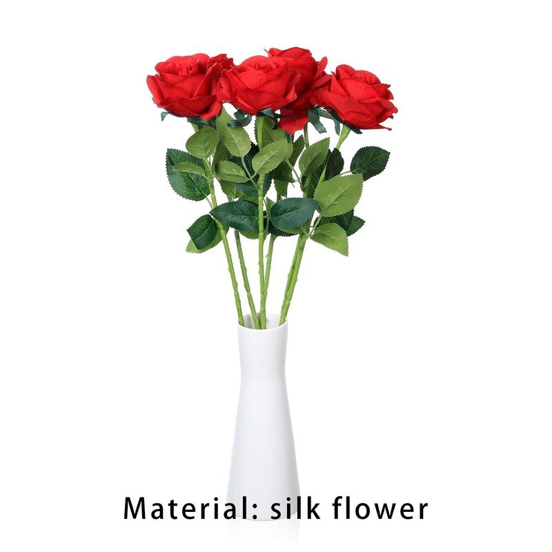 wokery Single Artificial Rose, Silk Artificial Flower Red Rose, Living