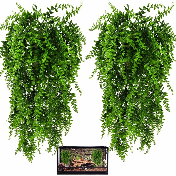 HERCOCCI 2 Pack Reptile Plants, Terrarium Hanging Plants Vines Artificial