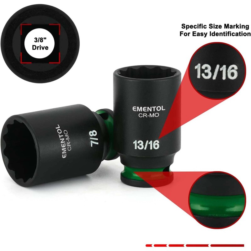 FOCUS AUTO TOOLS 12PCS 3/8" Drive Impact Socket Set Semi-Deep