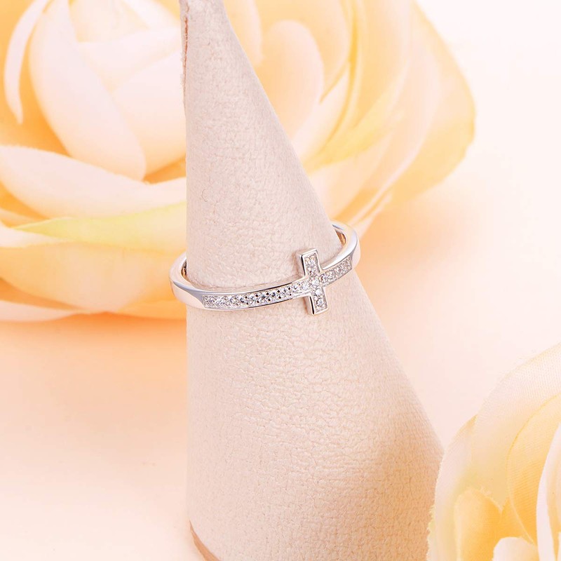 DAOCHONG 925 Sterling Silver Cross Rings Engraved I Can Do